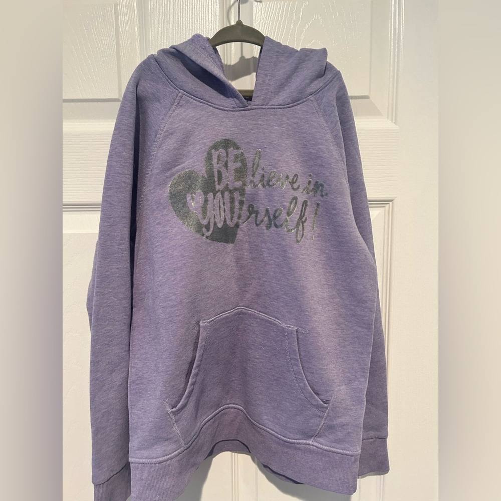 Girls Cat & Jack Large 10-12 Purple "Believe in Yourself" Graphic Heart Hoodie